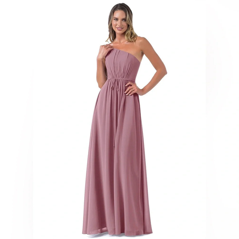 Azazie Hoya One Shoulder Chiffon Long Length Dress Mauve Purple Prom Formal 2